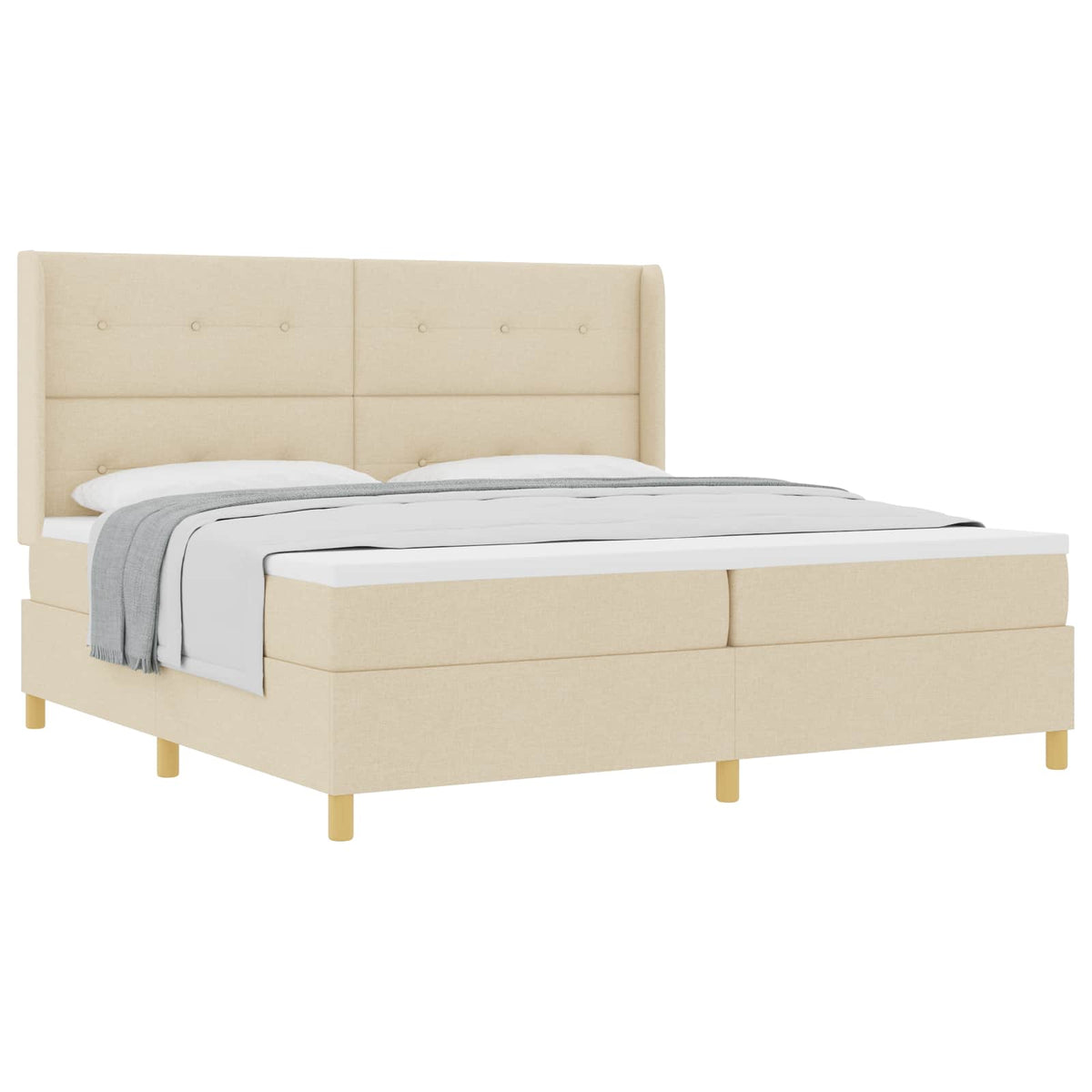 Box spring seng med hovedgærde Creme 200 x 200 cm Stof