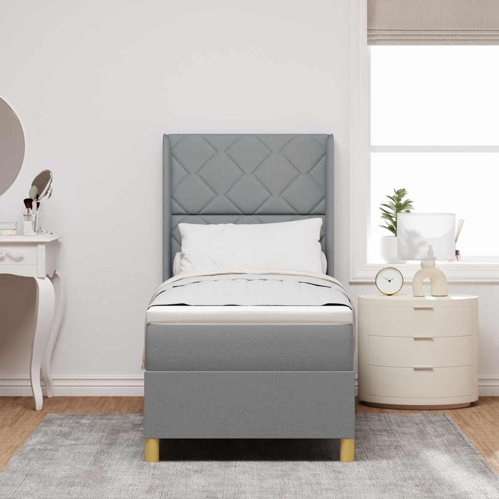 Box spring seng med hovedgærde Lysegrå 80 x 200 cm Stof