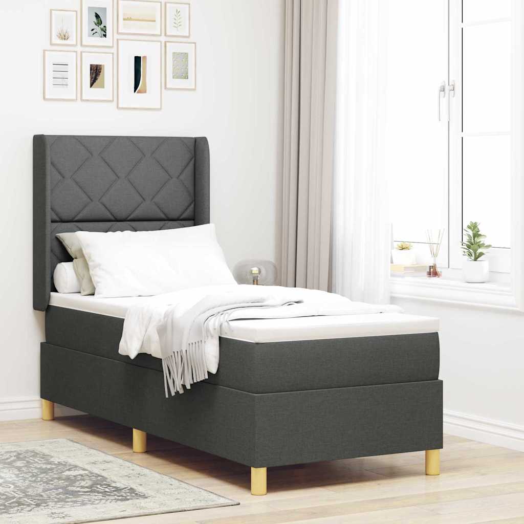 Box spring seng med hovedgærde Mørkegrå 80 x 200 cm Stof