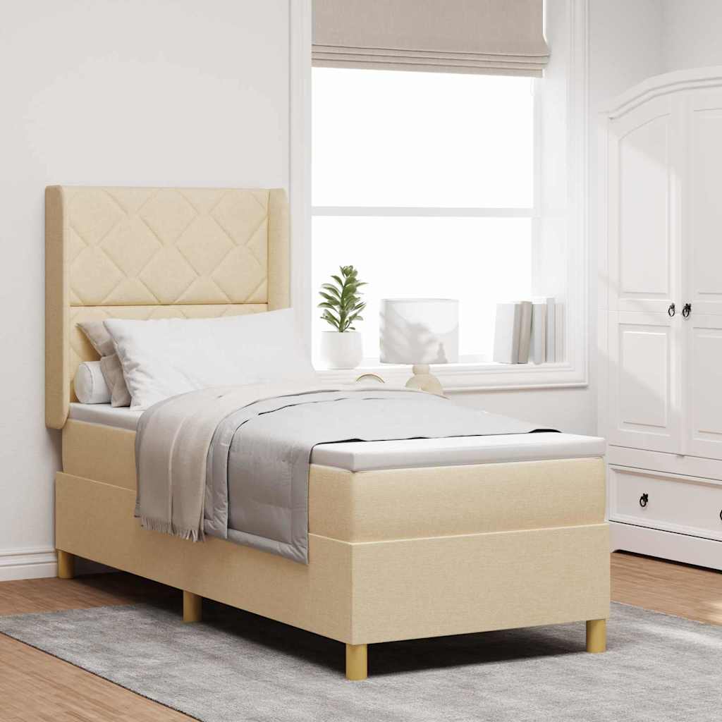 Box spring seng med hovedgærde Creme 80 x 200 cm Stof