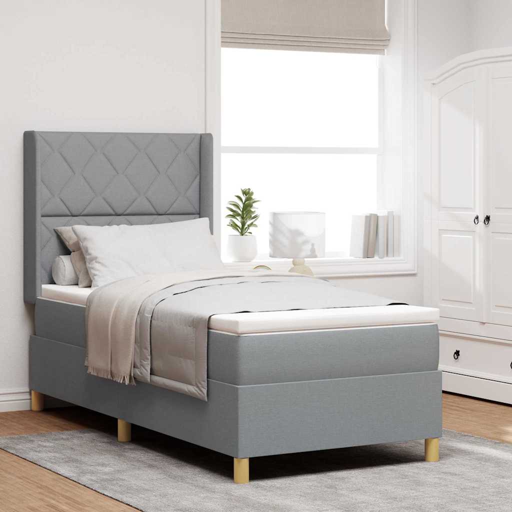 Box spring seng med hovedgærde Lysegrå 90 x 190 cm Stof