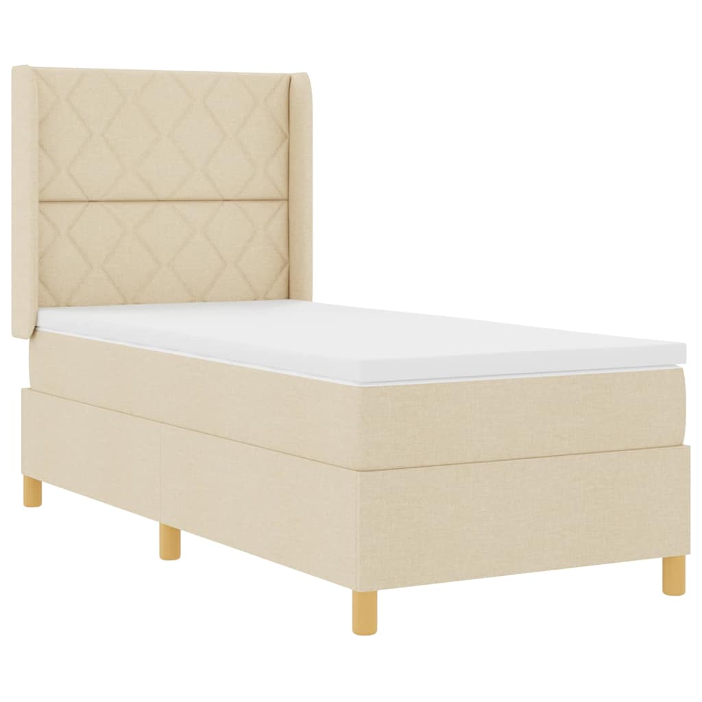 Box spring seng med hovedgærde Creme 90 x 190 cm Stof