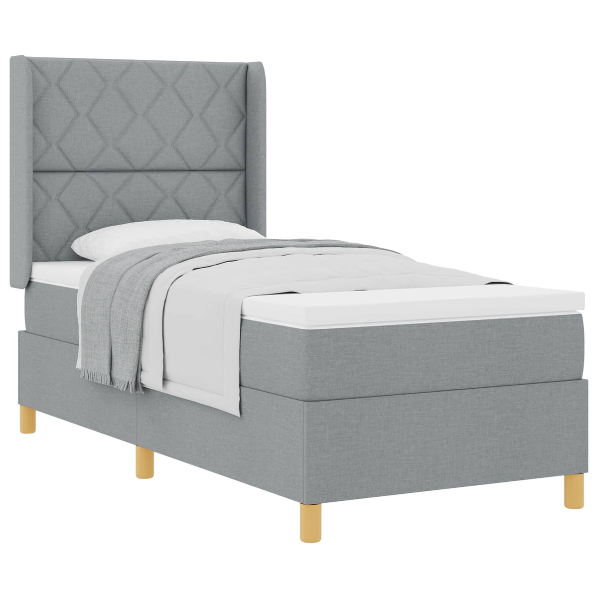 Box spring seng med hovedgærde Lysegrå 90 x 200 cm Stof