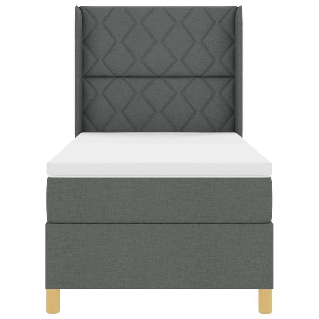Box spring seng med hovedgærde Mørkegrå 90 x 200 cm Stof