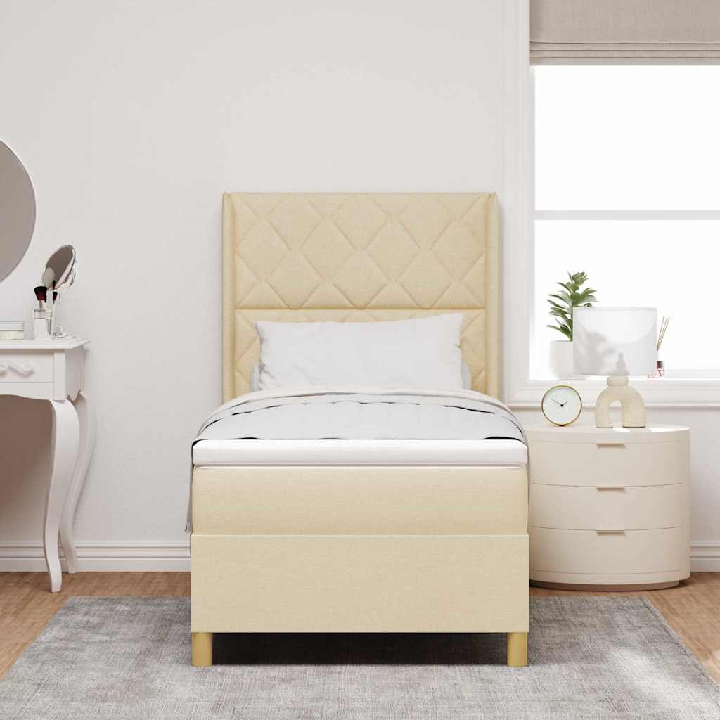 Box spring seng med hovedgærde Creme 90 x 200 cm Stof