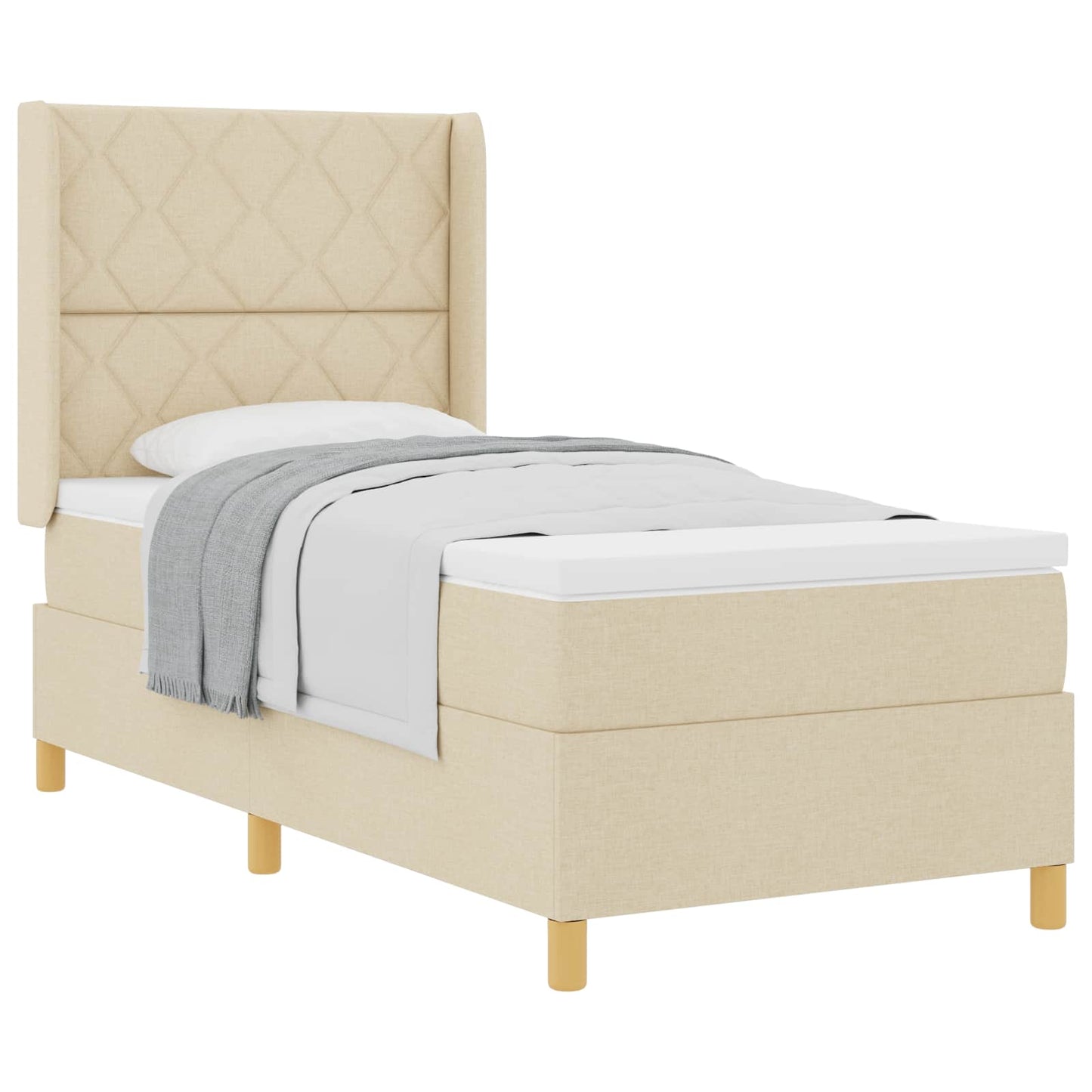 Box spring seng med hovedgærde Creme 90 x 200 cm Stof