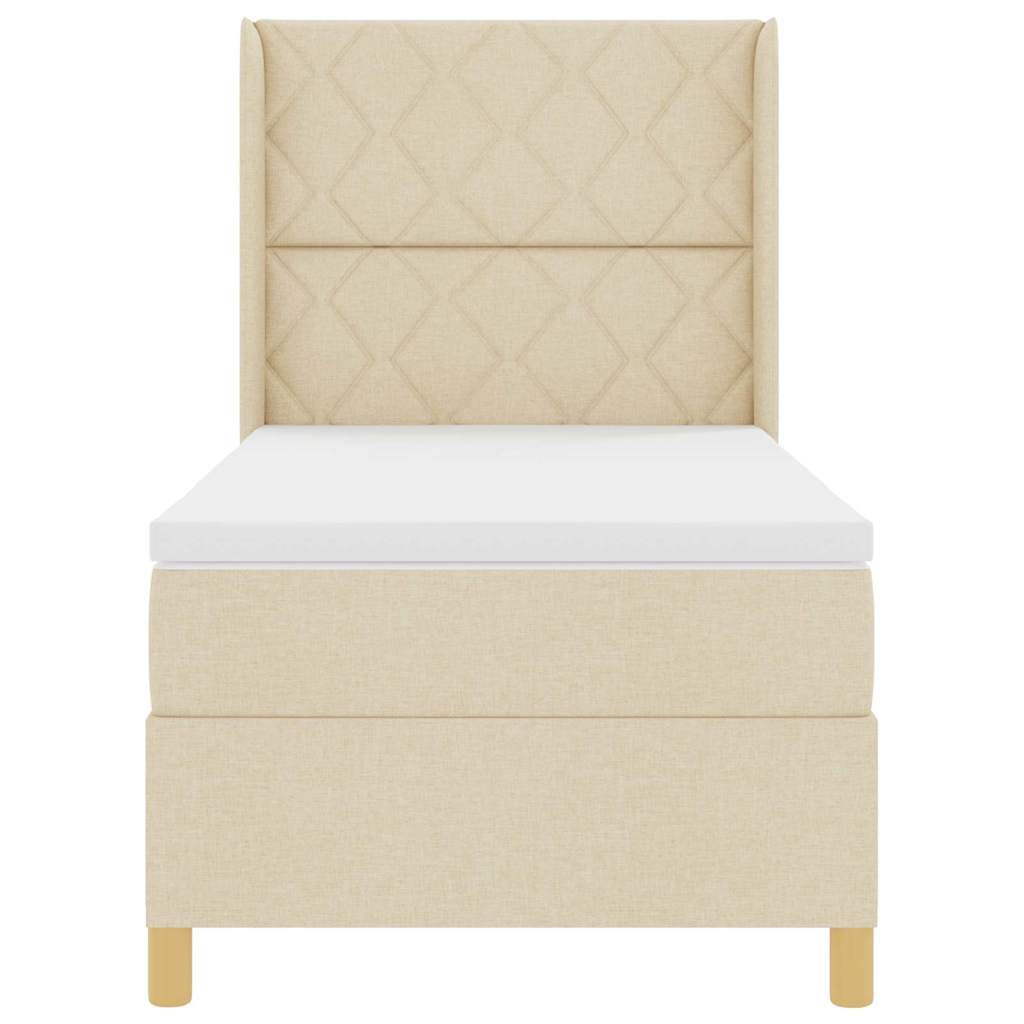 Box spring seng med hovedgærde Creme 90 x 200 cm Stof
