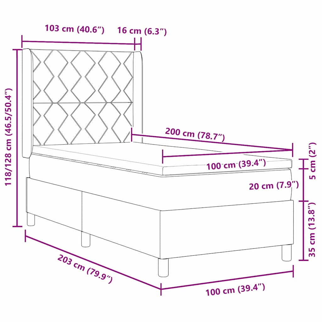 Box spring seng med hovedgærde Gråbrun 100 x 200 cm Stof