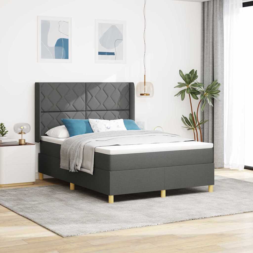 Box spring seng med hovedgærde Mørkegrå 140 x 190 cm Stof