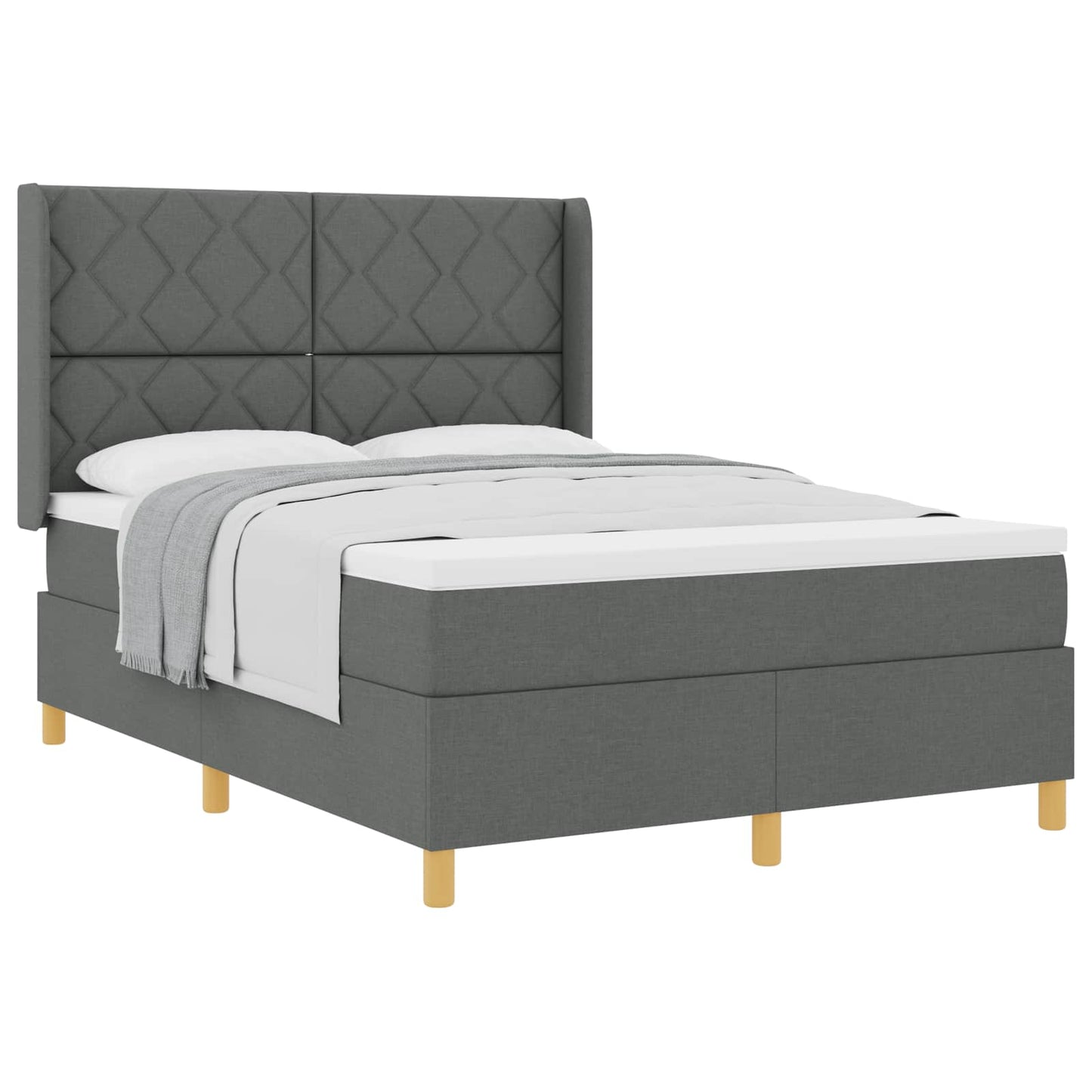 Box spring seng med hovedgærde Mørkegrå 140 x 190 cm Stof