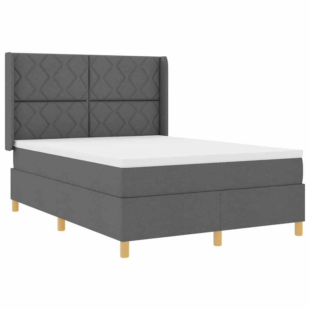 Box spring seng med hovedgærde Mørkegrå 140 x 190 cm Stof
