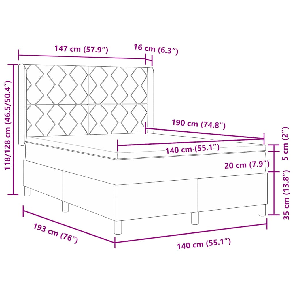 Box spring seng med hovedgærde Gråbrun 140 x 190 cm Stof