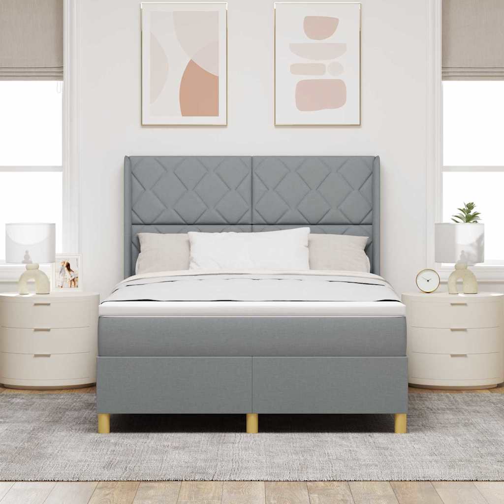 Box spring seng med hovedgærde Lysegrå 160 x 200 cm Stof