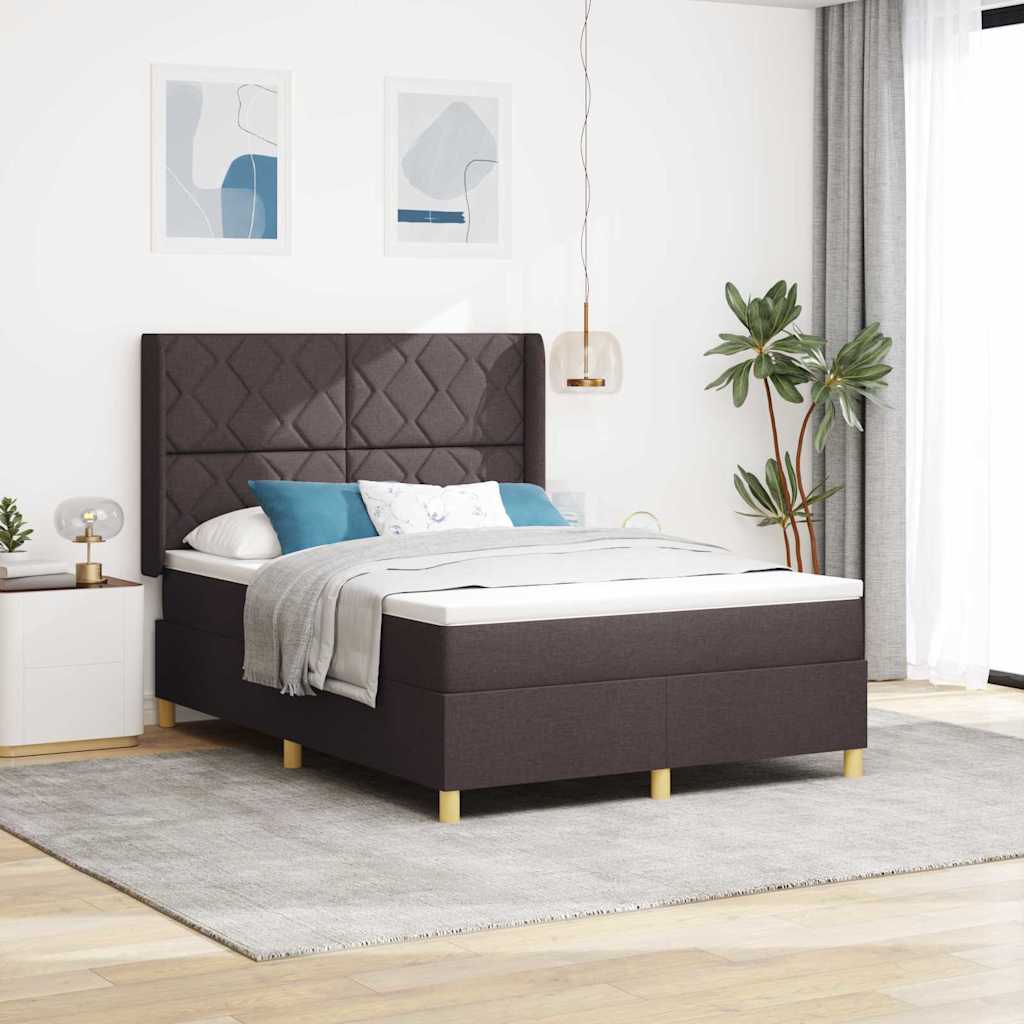 Box spring seng med hovedgærde Mørk Brun 160 x 200 cm Stof