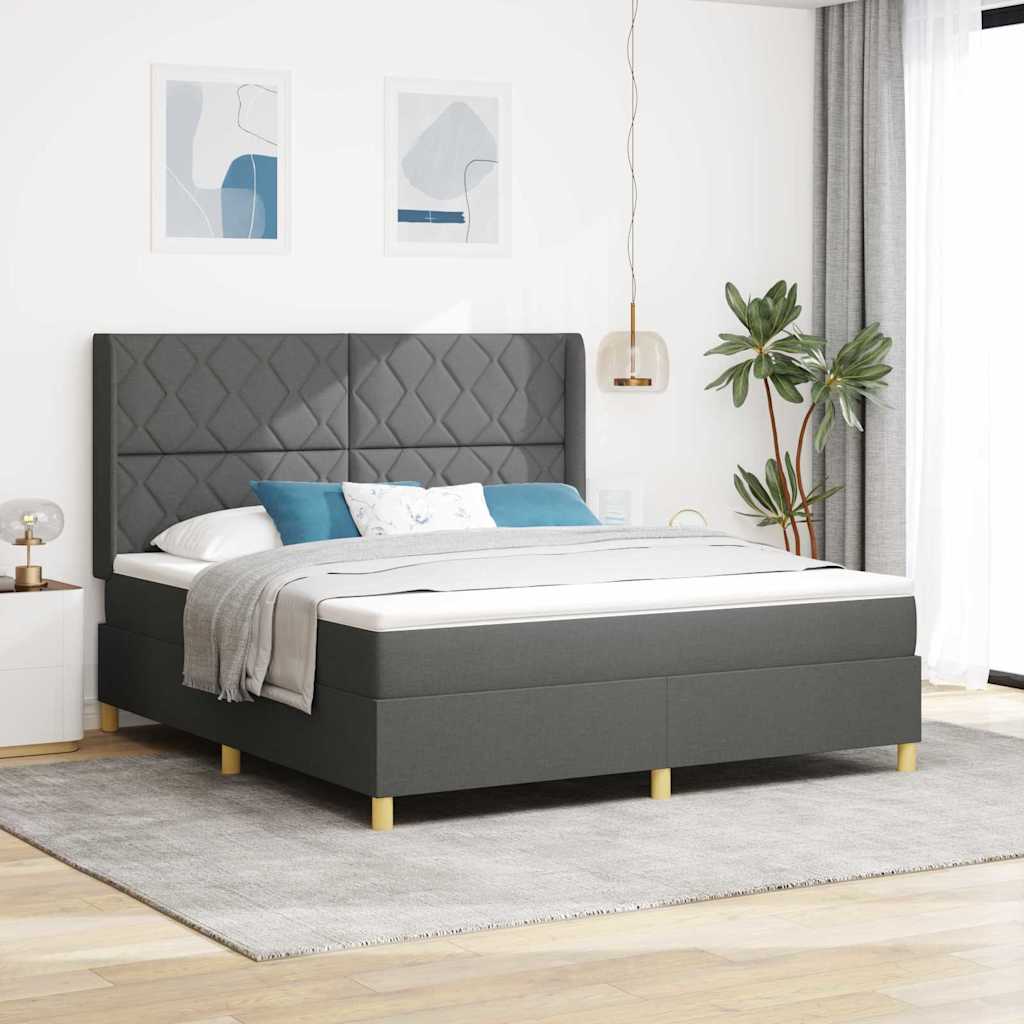 Box spring seng med hovedgærde Mørkegrå 180 x 200 cm Stof
