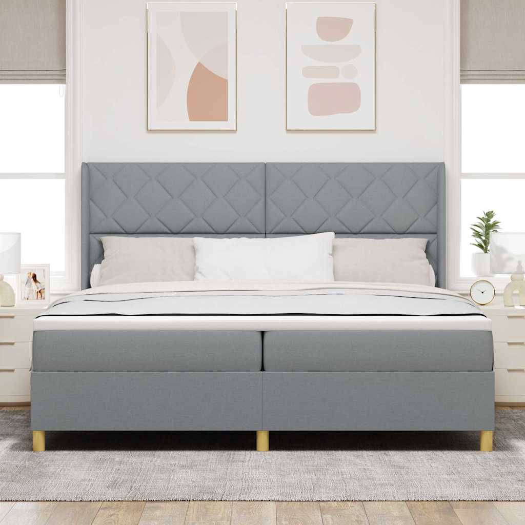 Box spring seng med hovedgærde Lysegrå 200 x 200 cm Stof
