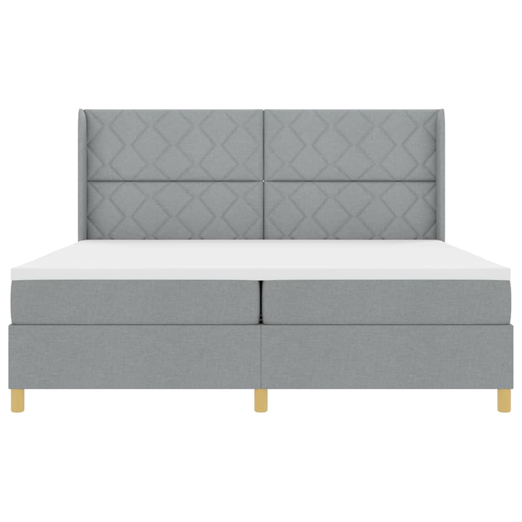 Box spring seng med hovedgærde Lysegrå 200 x 200 cm Stof