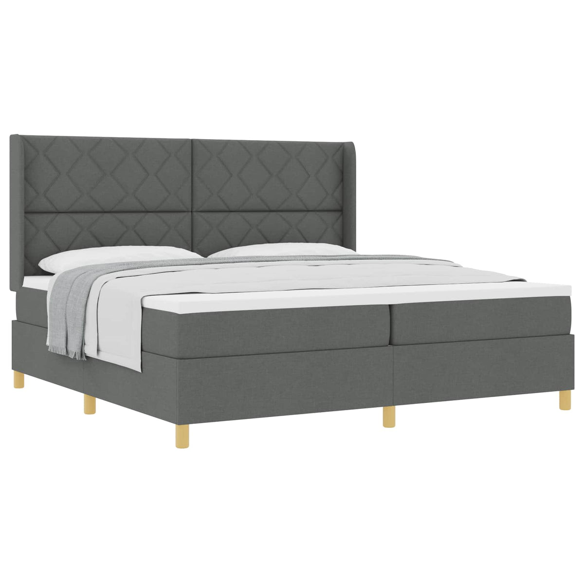 Box spring seng med hovedgærde Mørkegrå 200 x 200 cm Stof
