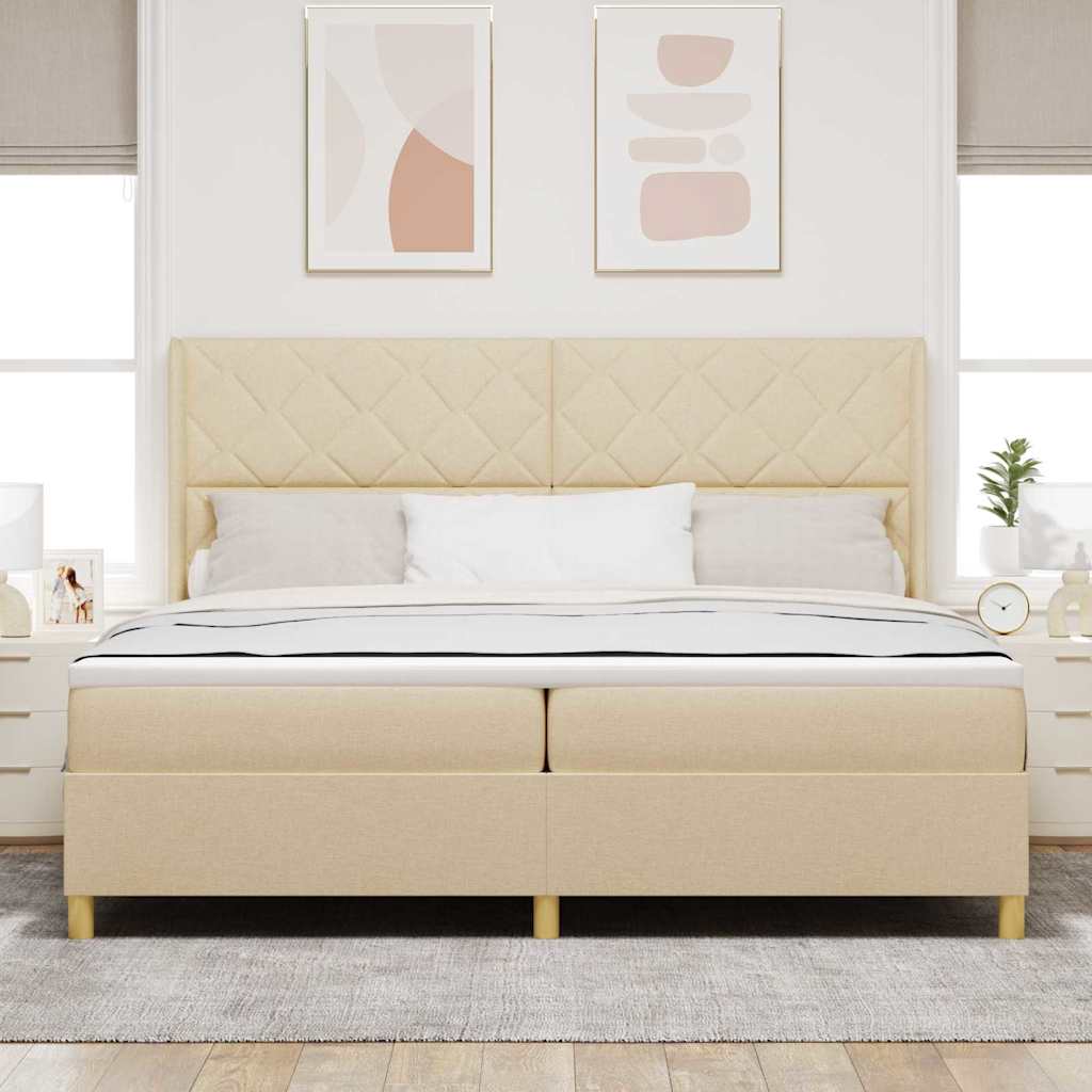 Box spring seng med hovedgærde Creme 200 x 200 cm Stof