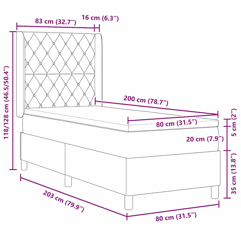 Box spring seng med madras Mørkegrå 80 x 200 cm Fløjl