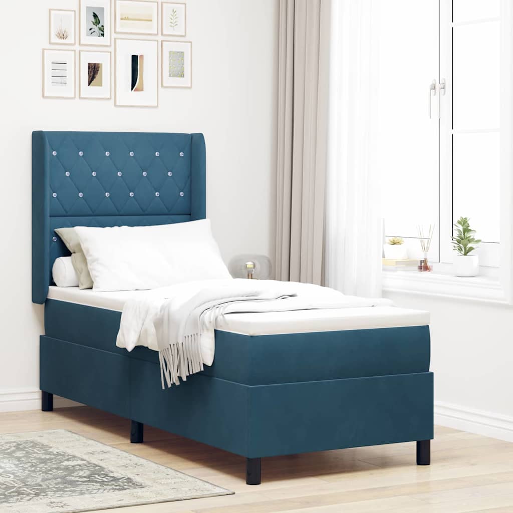 vidaXL Box spring seng med madras med hovedgærde Blå 80 x 200 cm Fløjl