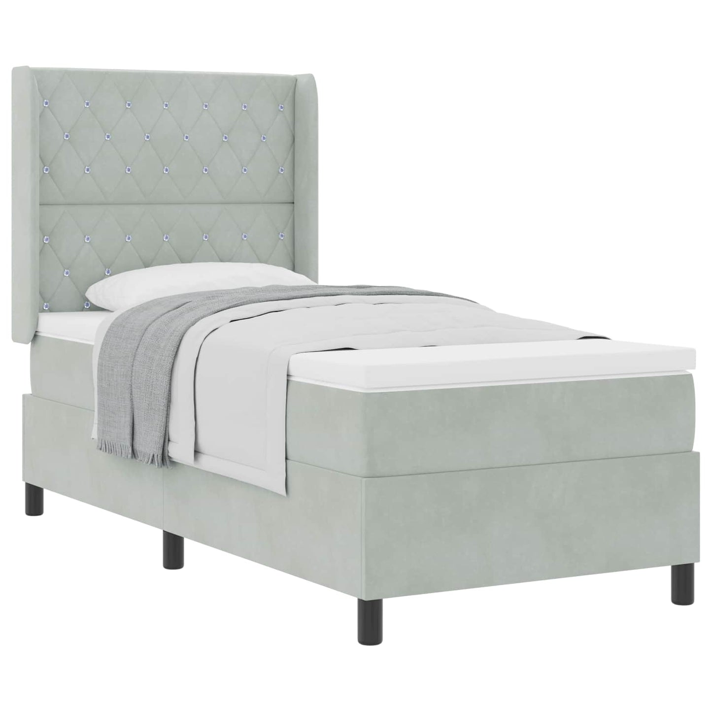 Box spring seng med madras Lysegrå 90 x 190 cm Fløjl
