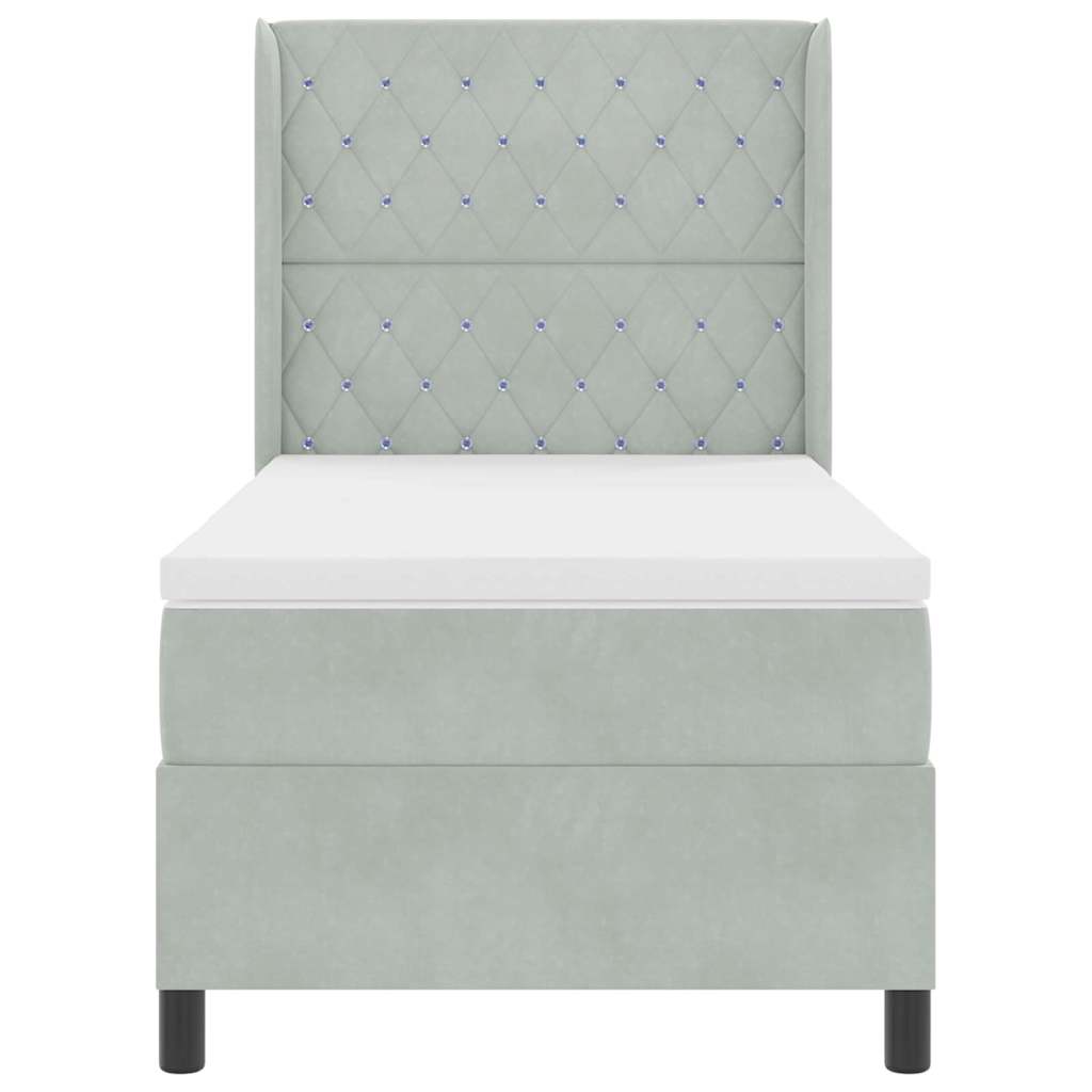 Box spring seng med madras Lysegrå 90 x 190 cm Fløjl