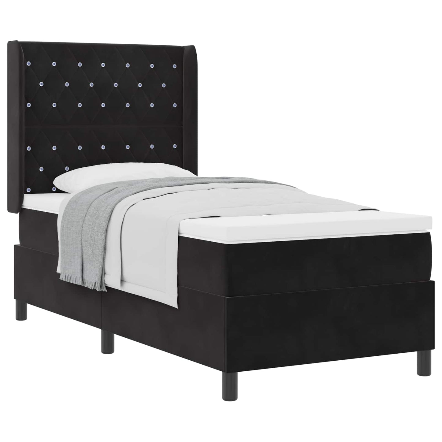 Box spring seng med madras Sort 90 x 190 cm Fløjl
