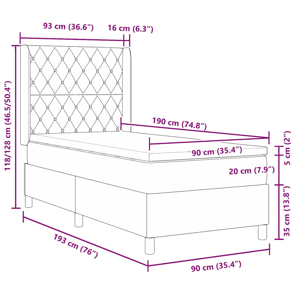 Box spring seng med madras Sort 90 x 190 cm Fløjl