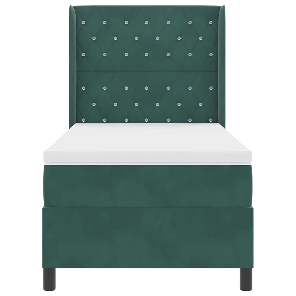 Box spring seng med madras Mørkegrøn 90 x 200 cm Fløjl