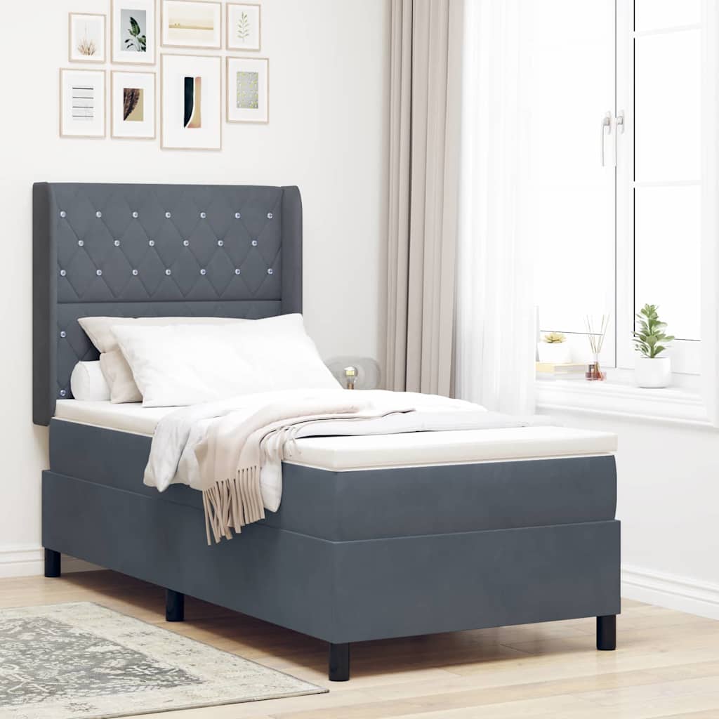 Box spring seng med madras Mørkegrå 100 x 200 cm Fløjl