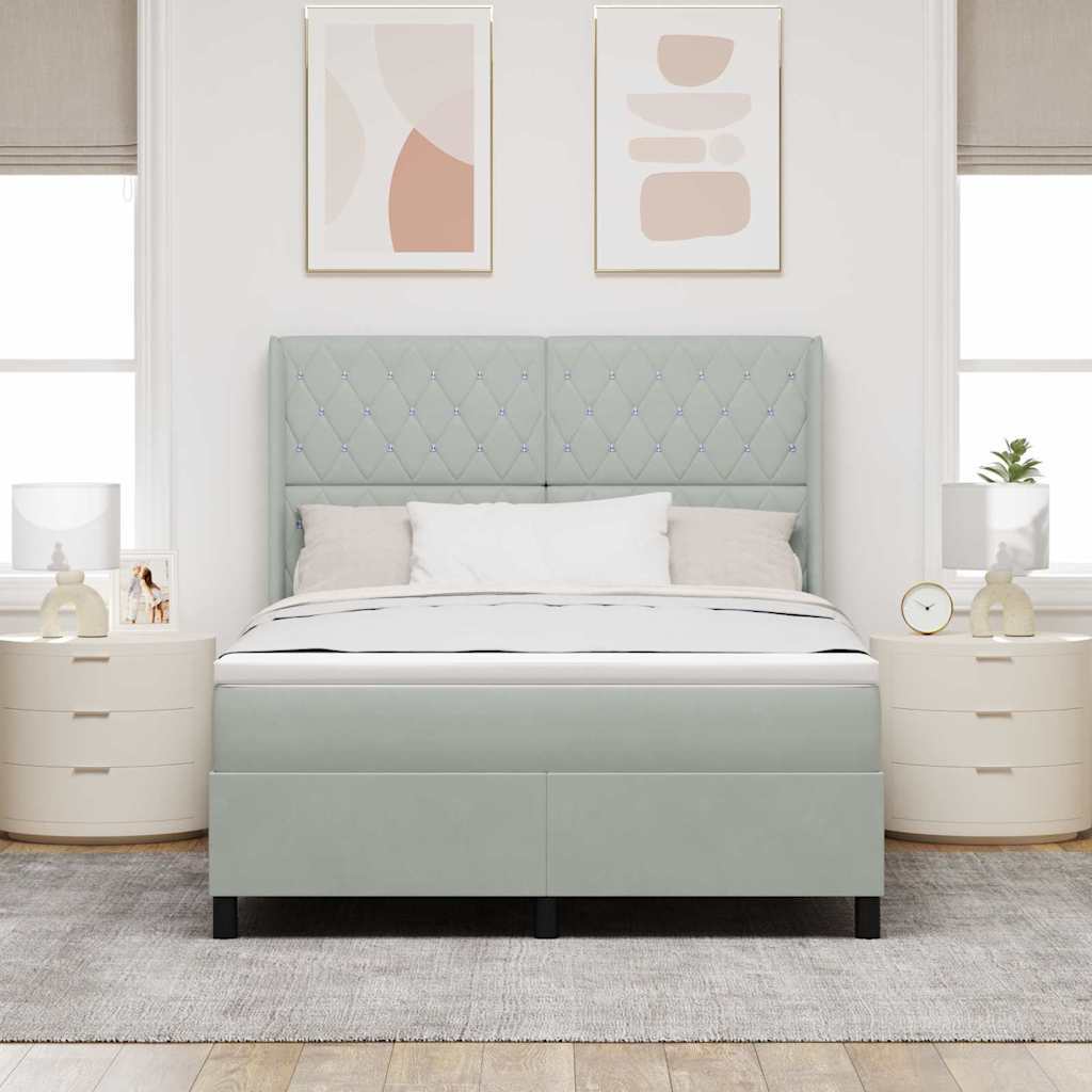 Box spring seng med madras Lysegrå 140 x 190 cm Fløjl