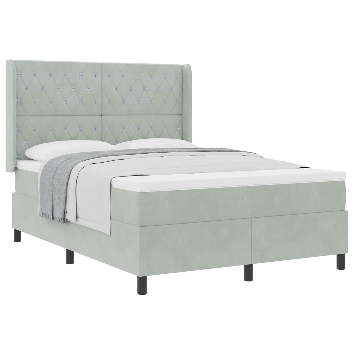 Box spring seng med madras Lysegrå 140 x 190 cm Fløjl