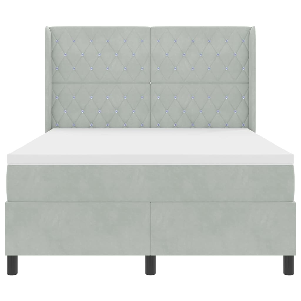 Box spring seng med madras Lysegrå 140 x 190 cm Fløjl