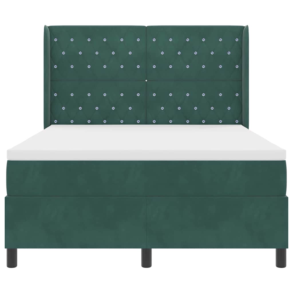 Box spring seng med madras Mørkegrøn 140 x 190 cm Fløjl