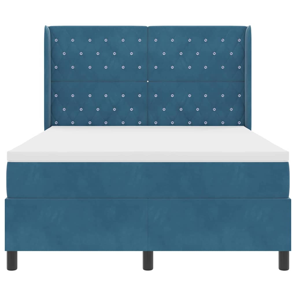 Box spring seng med madras Blå 140 x 190 cm Fløjl