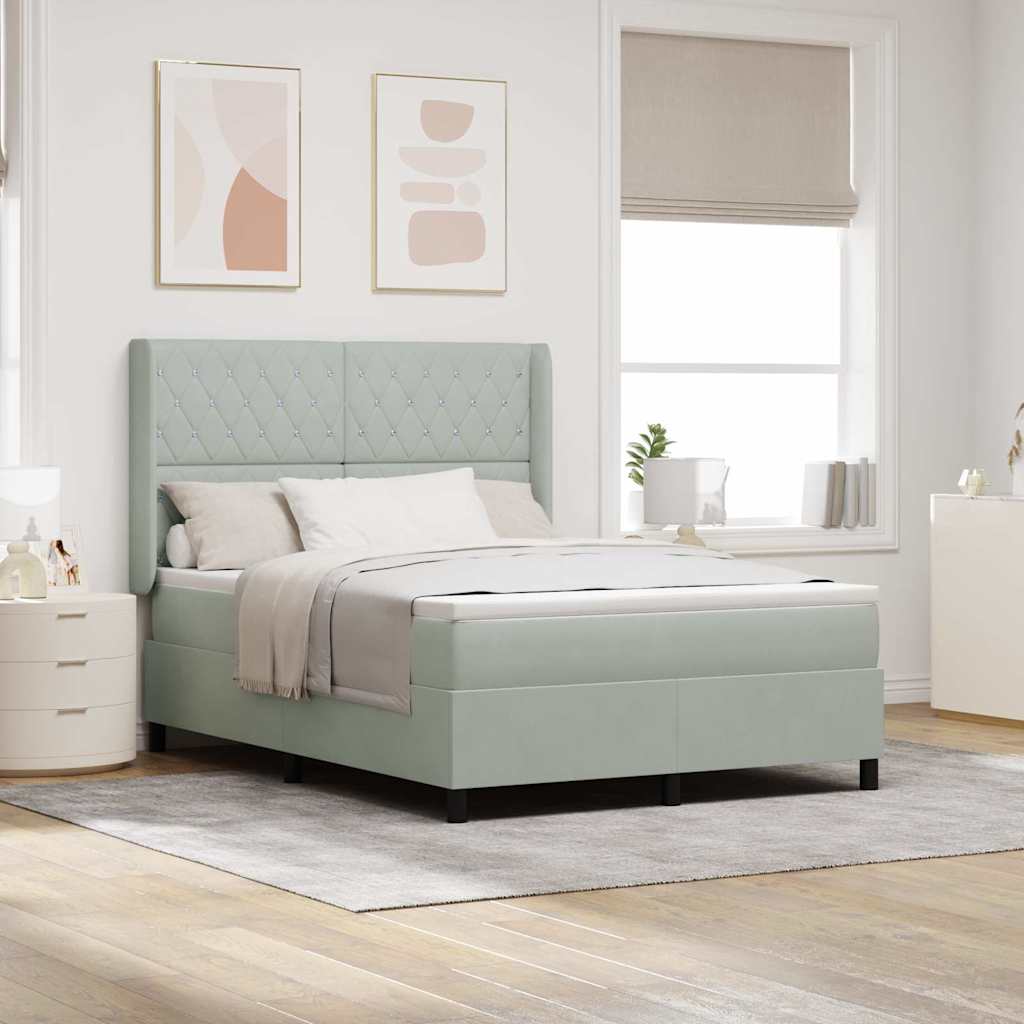 Box spring seng med madras Lysegrå 140 x 200 cm Fløjl