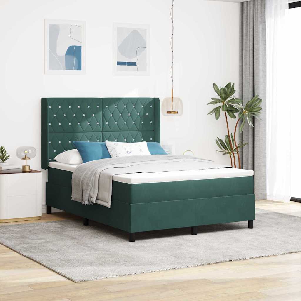 Box spring seng med madras Mørkegrøn 140 x 200 cm Fløjl