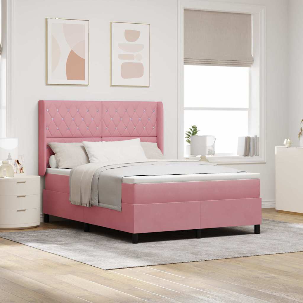 Box spring seng med madras Lyserød 140 x 200 cm Fløjl