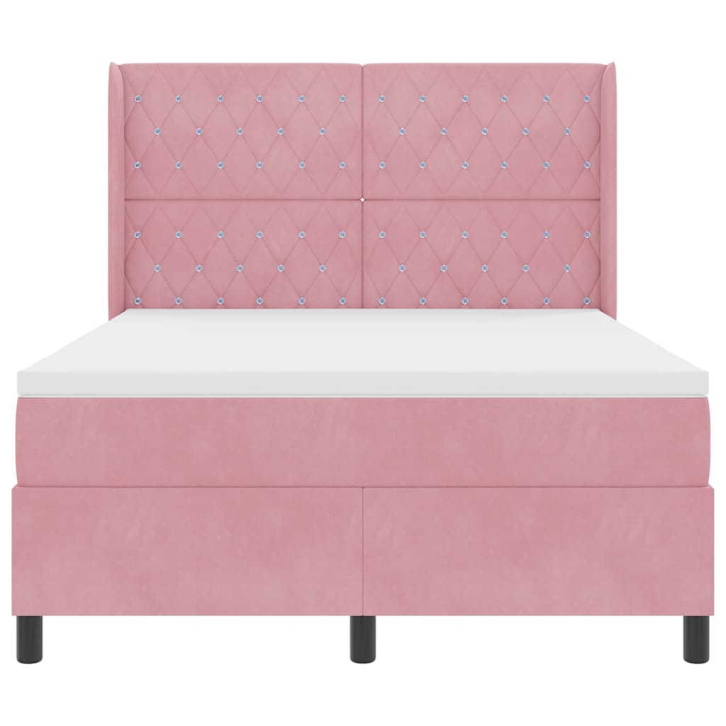 Box spring seng med madras Lyserød 140 x 200 cm Fløjl