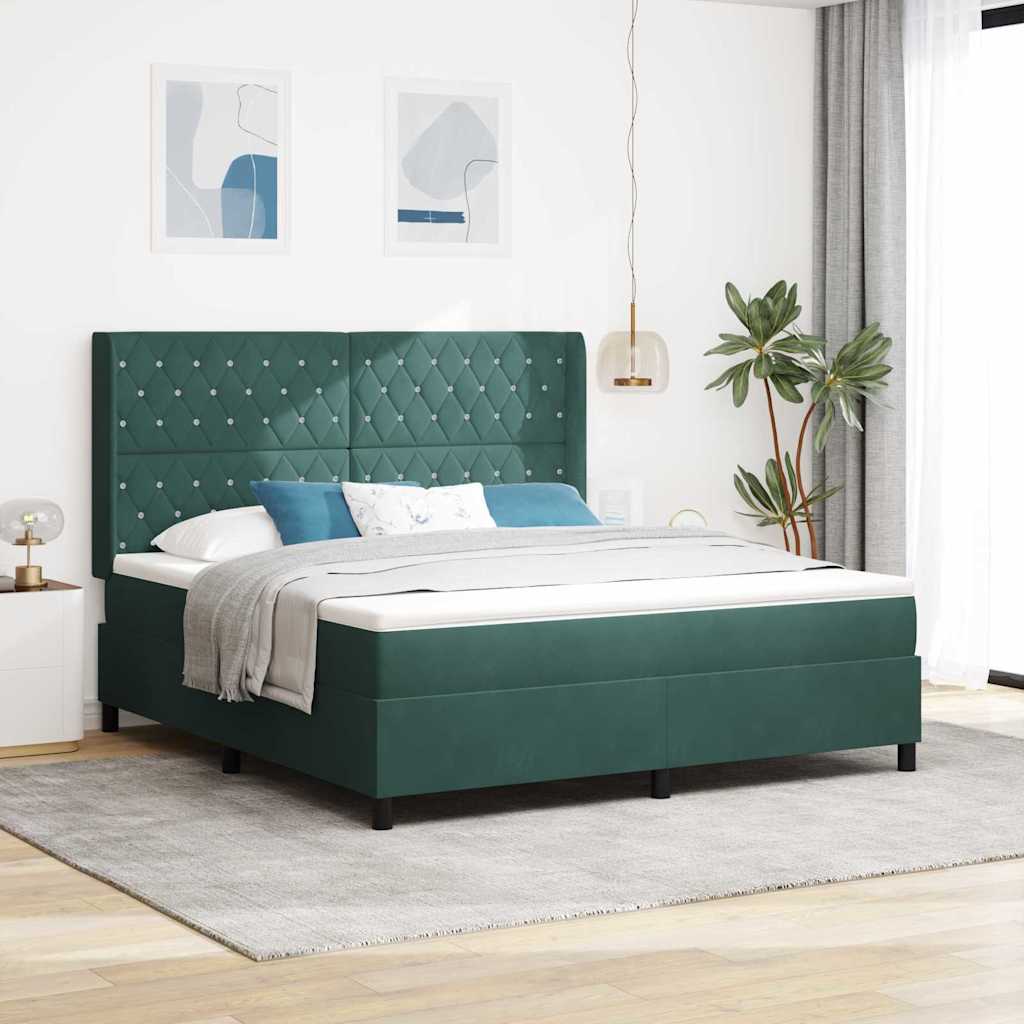 Box spring seng med madras Mørkegrøn 180 x 200 cm Fløjl