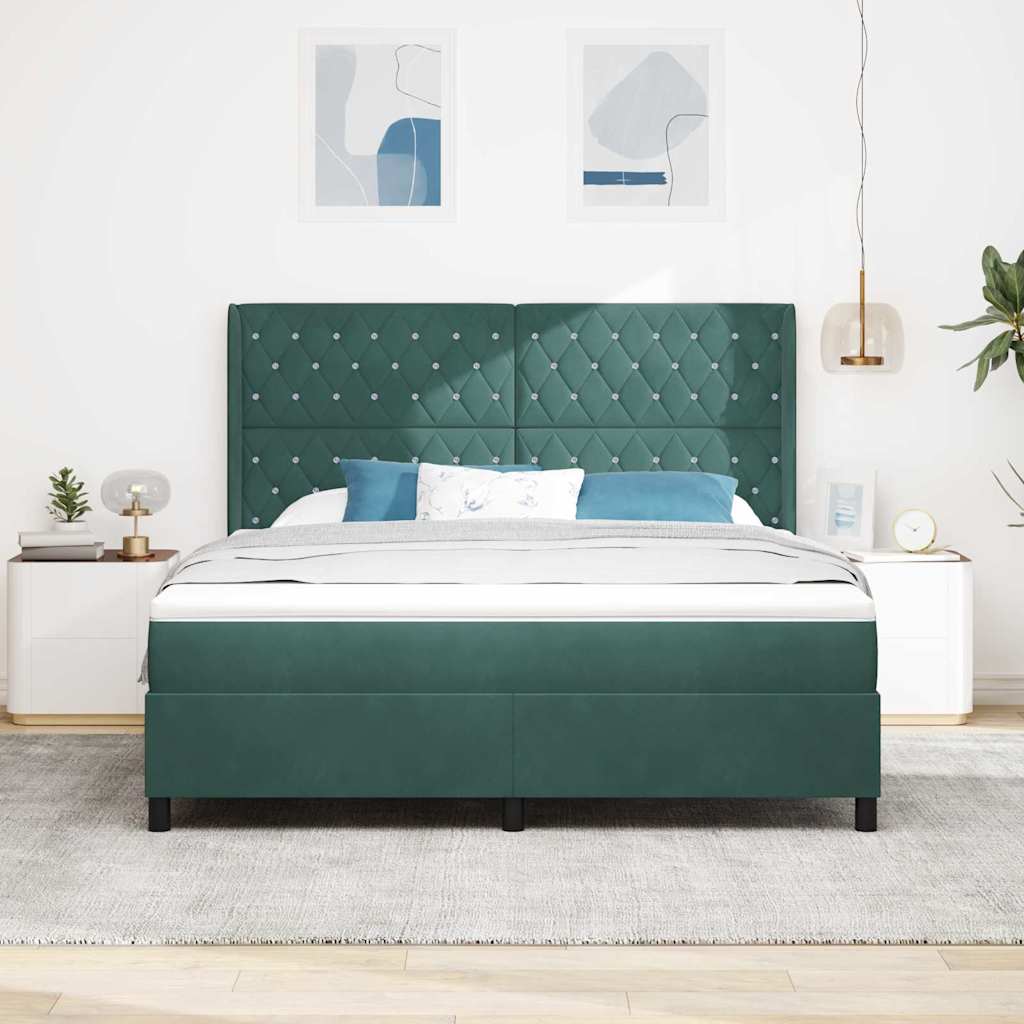 Box spring seng med madras Mørkegrøn 180 x 200 cm Fløjl