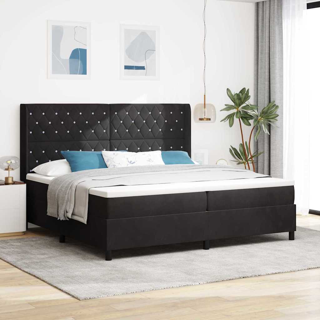 Box spring seng med madras Sort 200 x 200 cm Fløjl
