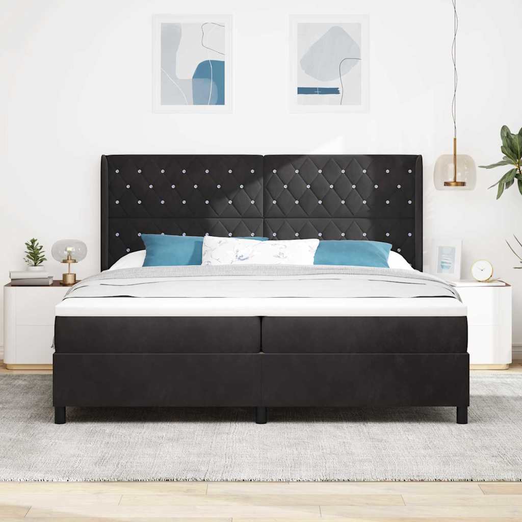 Box spring seng med madras Sort 200 x 200 cm Fløjl