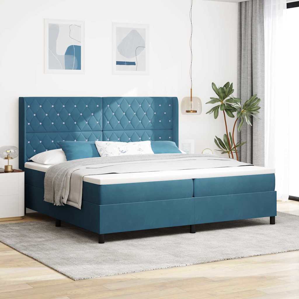 Box spring seng med madras Blå 200 x 200 cm Fløjl