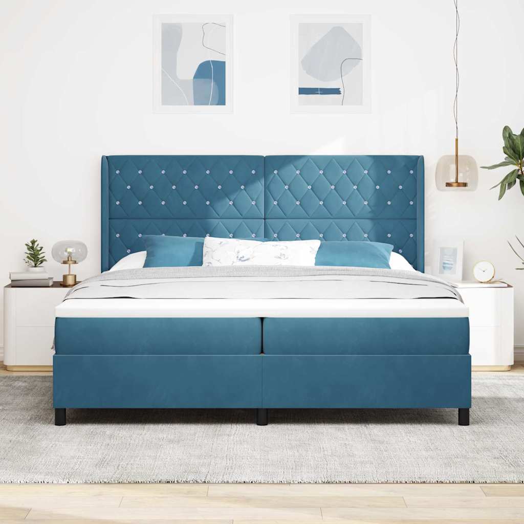 Box spring seng med madras Blå 200 x 200 cm Fløjl