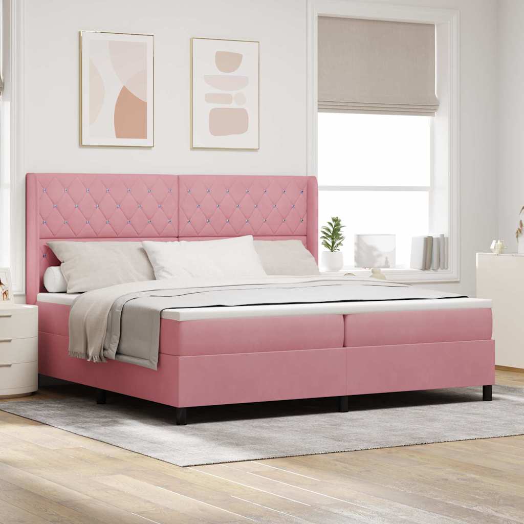 Box spring seng med madras Lyserød 200 x 200 cm Fløjl