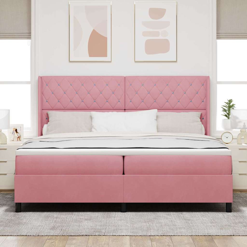 Box spring seng med madras Lyserød 200 x 200 cm Fløjl