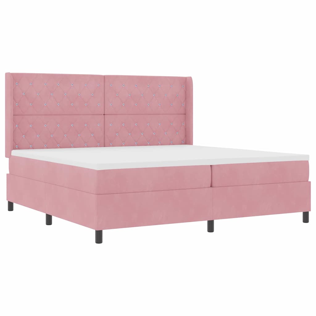 Box spring seng med madras Lyserød 200 x 200 cm Fløjl