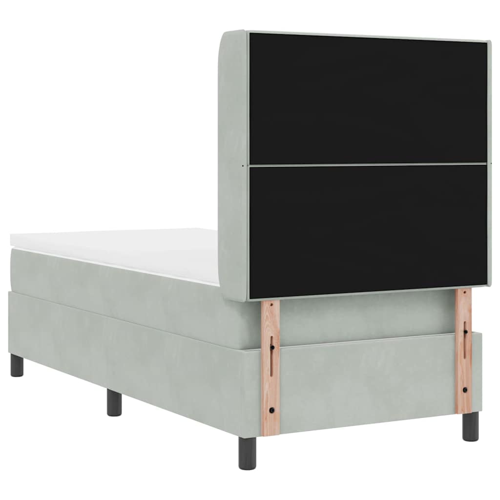 Box spring seng med hovedgærde Lysegrå 90 x 190 cm Fløjl